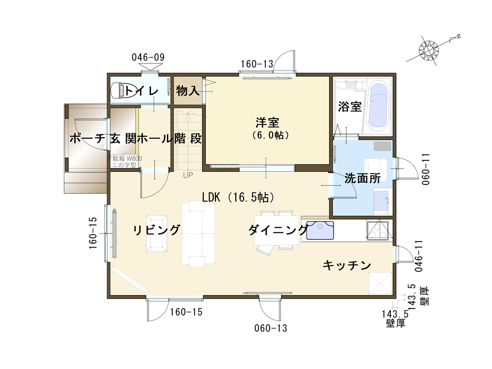 恵庭 島松本町のモデルハウス エルヴァス 1階平面図