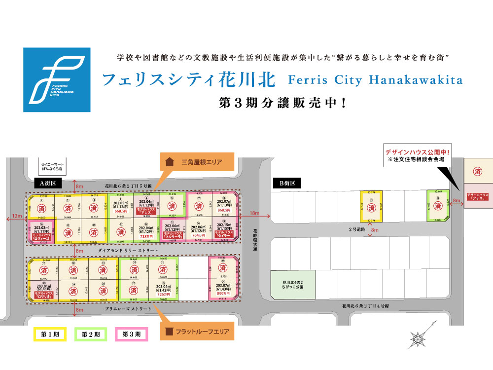 石狩市花川北6条2丁目【フェリスシティ花川北-全32区画】