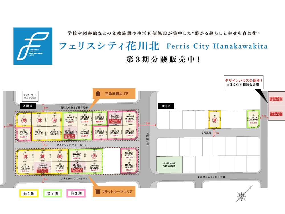 石狩市花川北6条2丁目【フェリスシティ花川北-全32区画】